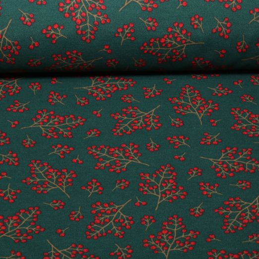 Toile canevas - Effet lin « Baies d'hiver » vert Toile canevas - Effet lin « Baies d'hiver » vert