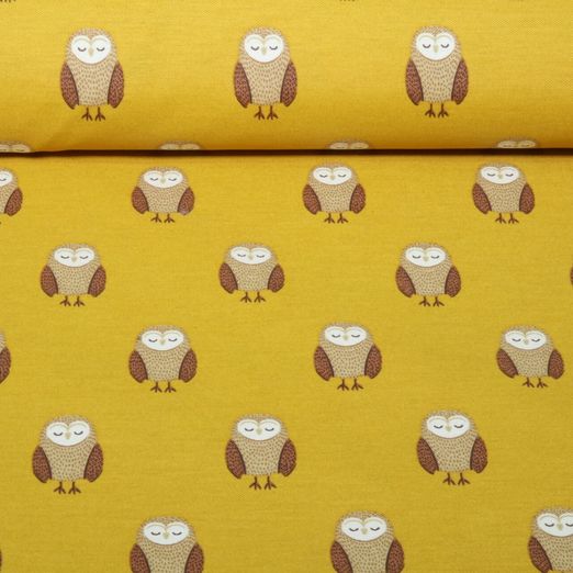 Toile canevas - Effet lin, chouettes, jaune ocre Toile canevas - Effet lin, chouettes, jaune ocre