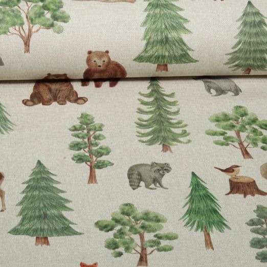 Toile canevas - Impression numérique, aspect toile, animaux dans la forêt, Beige Toile canevas - Impression numérique, aspect toile, animaux dans la forêt, Beige
