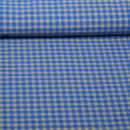 Seersucker - Karo Royalblau Beige