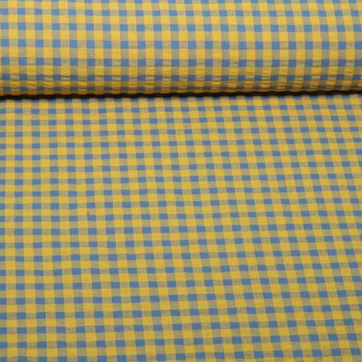 Seersucker - Karo Ockergelb Blau Seersucker - Karo Ockergelb Blau