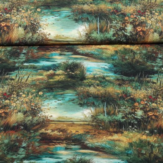 Viskose Gabadine - Stenzo Landschaft Gemälde Grün Viskose Gabadine - Stenzo Landschaft Gemälde Grün