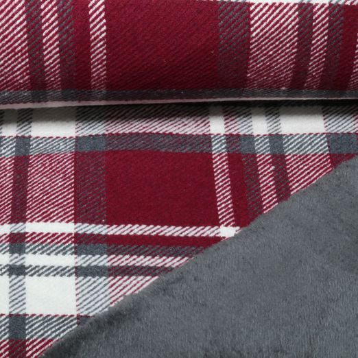 Mantelstoff - Tweed Karo mit Fellbabseite Bordeaux Mantelstoff - Tweed Karo mit Fellbabseite Bordeaux