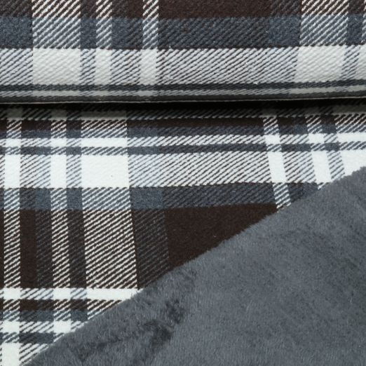 Mantelstoff - Tweed Karo mit Fellabseite Braun Mantelstoff - Tweed Karo mit Fellabseite Braun