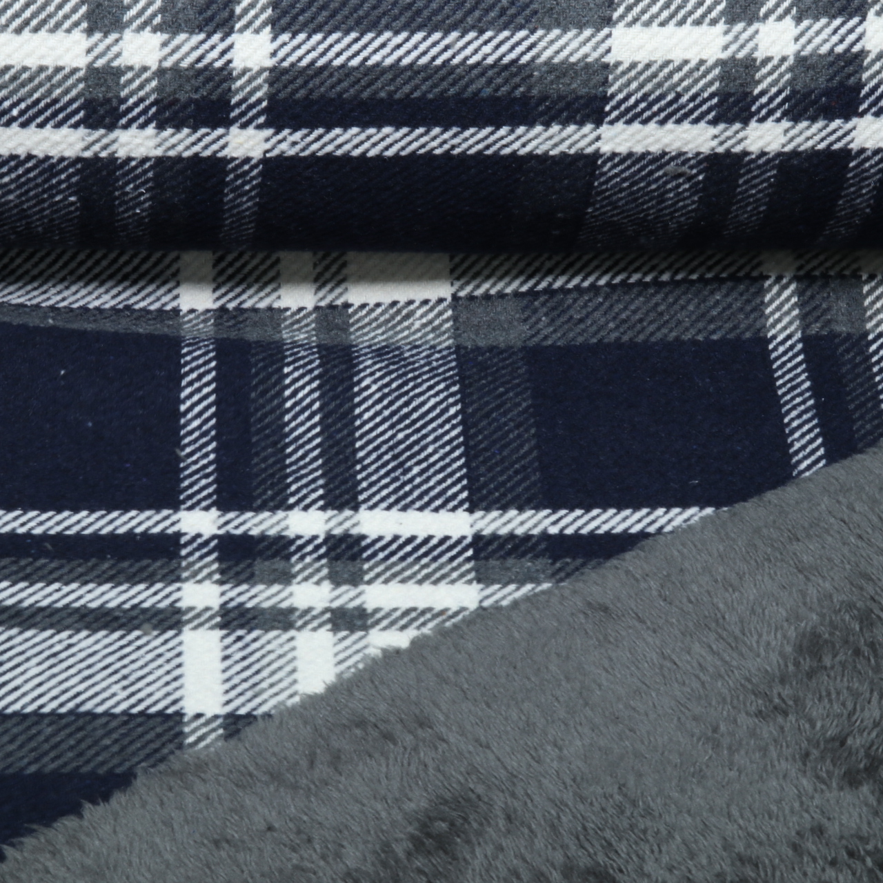 Mantelstoff - Tweed Karo Navy mit Fellabseite-0 Mantelstoff - Tweed Karo Navy mit Fellabseite-0