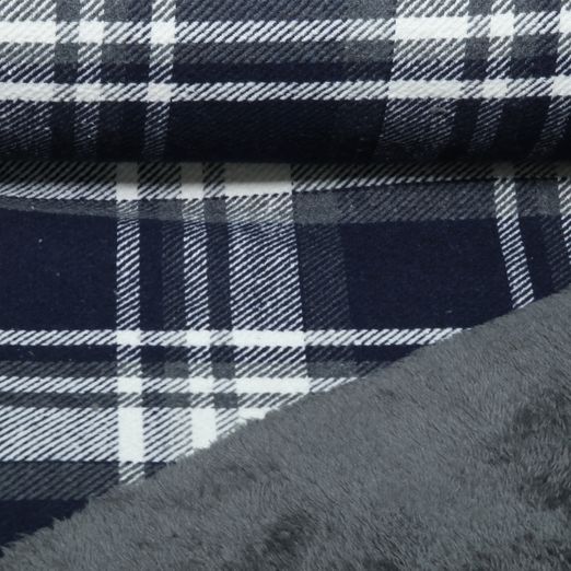 Mantelstoff - Tweed Karo Navy mit Fellabseite Mantelstoff - Tweed Karo Navy mit Fellabseite