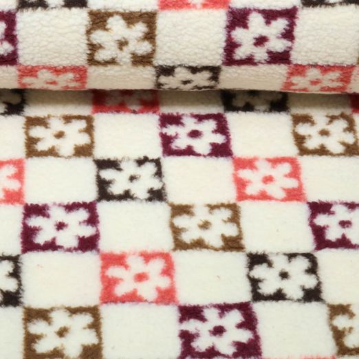 Teddystoff - B-Trendy Jacquard Karo Blume Ecru Teddystoff - B-Trendy Jacquard Karo Blume Ecru