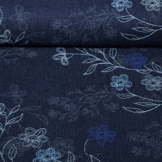 Jeans - B-Trendy Jacquard Blumenranken Navy