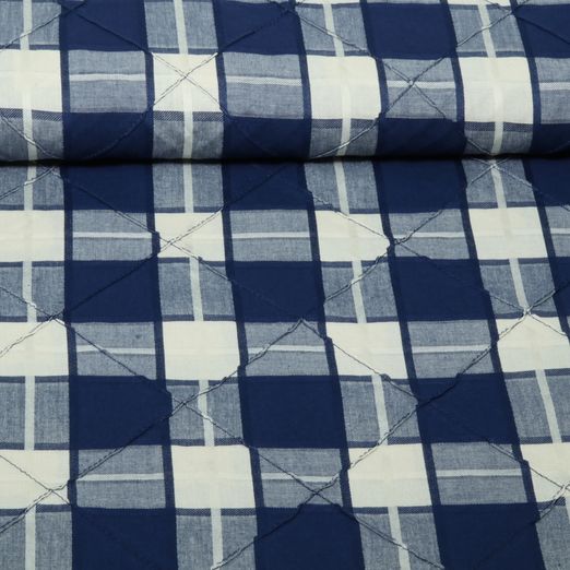 Baumwolle - B-Trendy Jacquard Kleines Karo Blau