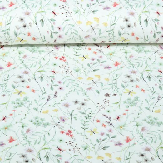 Jersey bio - Motif d'impression numérique « Fleurs des champs » Ecru Jersey bio - Motif d'impression numérique « Fleurs des champs » Ecru