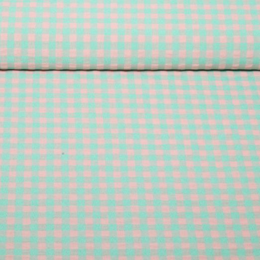 Seersucker - Carreaux XL Vert menthe et Rose Seersucker - Carreaux XL Vert menthe et Rose