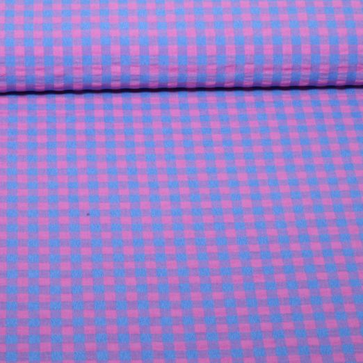 Seersucker - Carreaux XL Rose vif et Bleu Seersucker - Carreaux XL Rose vif et Bleu