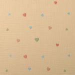 Baumwoll-Musselin – Double Gauze bestickt Herzen Beige Baumwoll-Musselin – Double Gauze bestickt Herzen Beige