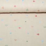 Gaze de coton - Double gaze brodée de cœurs, Beige