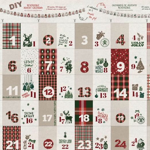 Panneau en toile canevas - Sachets de calendrier de l'Avent « Jul », aspect lin, Beige Panneau en toile canevas - Sachets de calendrier de l'Avent « Jul », aspect lin, Beige