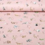 Flanelle de coton - Motifs d'impression numérique « ABC des animaux » vieux rose Flanelle de coton - Motifs d'impression numérique « ABC des animaux » vieux rose