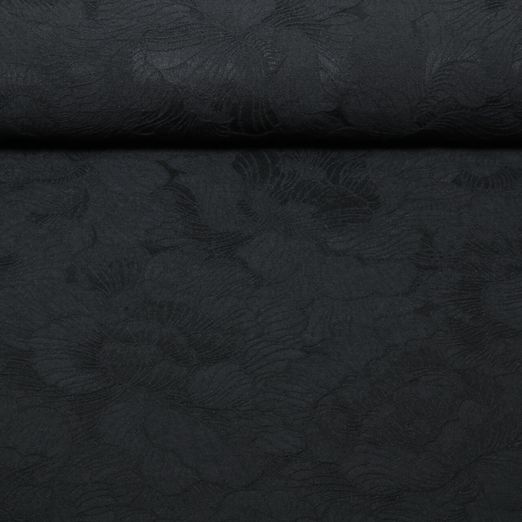 Modestoff - Jacquard-Polyester Blumen Schwarz