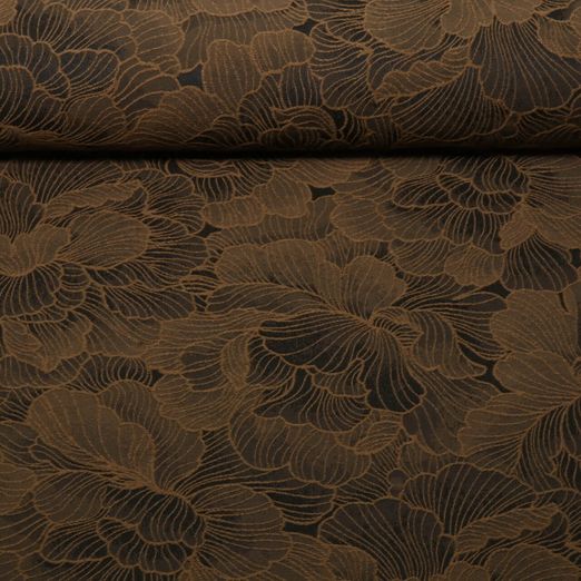 Modestoff - Jacquard-Polyester Blumen Braun