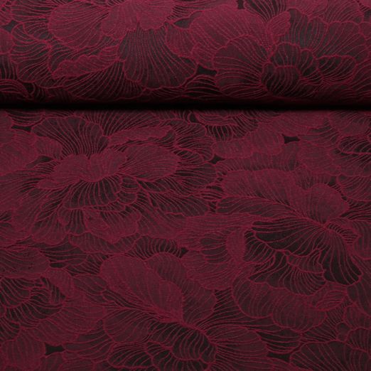 Modestoff - Jacquard-Polyester Blumen Weinrot