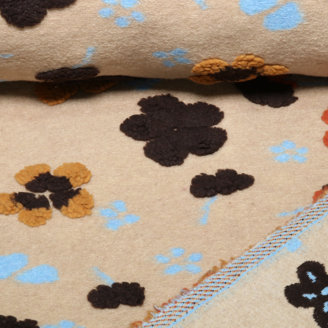 Mantelstoff - Jacquard Strick 3D Teddyblumen Beige-0 Mantelstoff - Jacquard Strick 3D Teddyblumen Beige-0