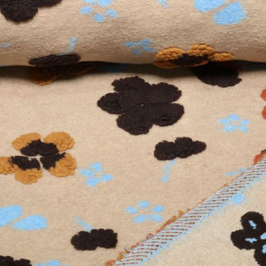 Mantelstoff - Jacquard Strick 3D Teddyblumen Beige Mantelstoff - Jacquard Strick 3D Teddyblumen Beige