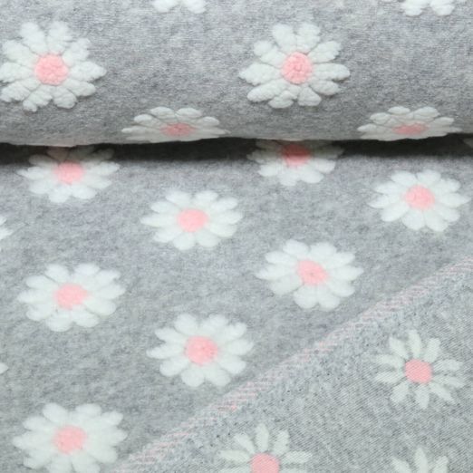Mantelstoff - Jacquard Strick 3D Teddyblumen Grau Mantelstoff - Jacquard Strick 3D Teddyblumen Grau