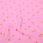 Mussola di cotone - mussola doppia garza cuori arancione ricamati rosa
