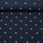 Baumwoll-Musselin - Double Gauze Herzen Rosa Bestickt Navy