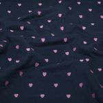 Mussola di cotone - Mussola doppia garza cuori rosa ricamati blu navy