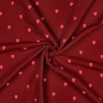 Mussola di cotone – mussola doppia garza cuori fucsia ricamati rosso vino