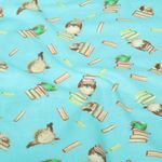 Cretonne di cotone – stampa digitale libri gufi turchese