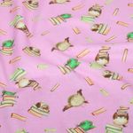 Cretonne di cotone - stampa digitale libri gufi rosa