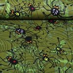 Popeline de coton - Araignées d'Halloween vert olive Popeline de coton - Araignées d'Halloween vert olive