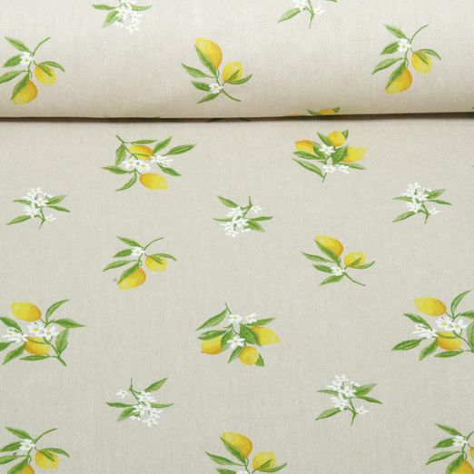Toile canevas - Effet lin, branches de citronniers, Beige Toile canevas - Effet lin, branches de citronniers, Beige
