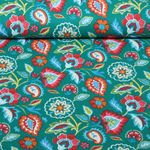 Baumwoll-Webware - Blumen Boho Smaragdgrün Baumwoll-Webware - Blumen Boho Smaragdgrün