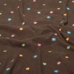 Velluto millerighe – fiori ricamati marrone scuro Velluto millerighe – fiori ricamati marrone scuro