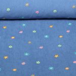 Velours milleraies - Brodé de fleurs, Bleu jeans Velours milleraies - Brodé de fleurs, Bleu jeans