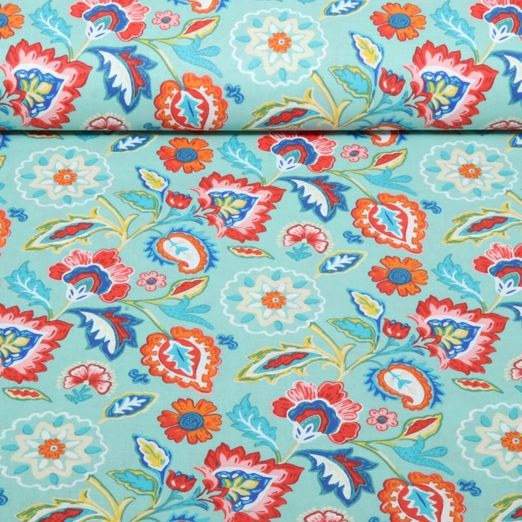 Baumwoll-Webware - Blumen Boho Eisblau Baumwoll-Webware - Blumen Boho Eisblau