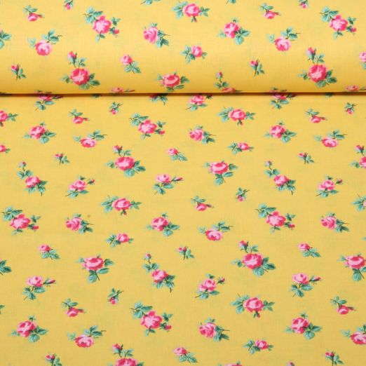 Toile de coton - Petites roses couleur Curry