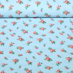 Toile de coton - Petites roses Bleu clair