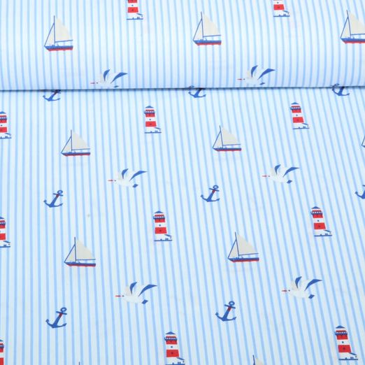 Toile de coton - Rayures marines Bleu clair Toile de coton - Rayures marines Bleu clair