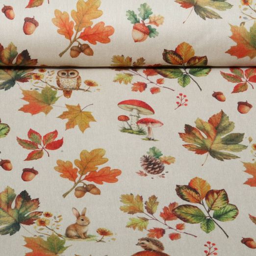 Toile canevas - Effet lin, automne, animaux, Beige Toile canevas - Effet lin, automne, animaux, Beige