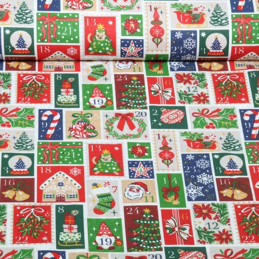 Toile de coton - Calendrier de Noël multicolore Toile de coton - Calendrier de Noël multicolore