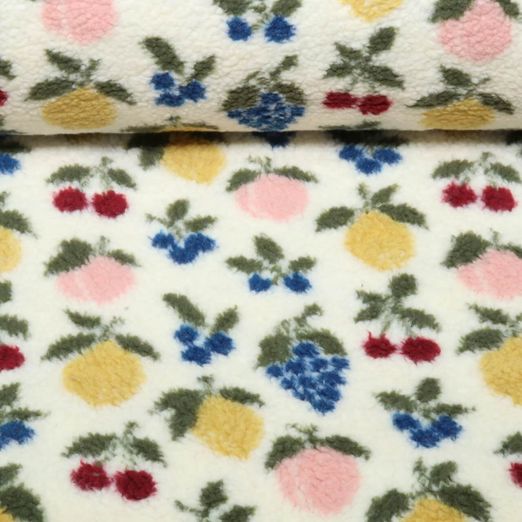 Polaire teddy - Motifs jacquard de fruits, Ecru multicolore Polaire teddy - Motifs jacquard de fruits, Ecru multicolore