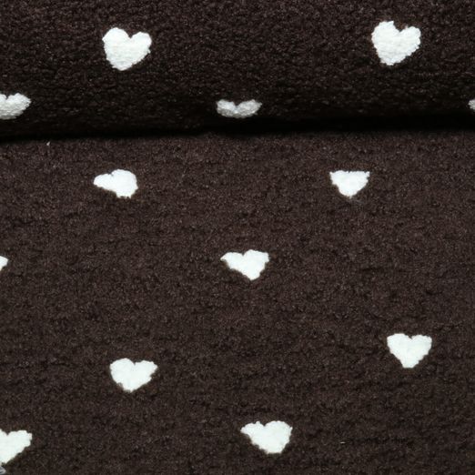 Teddyfleece - Bestickt Herzen Dunkelbraun Teddyfleece - Bestickt Herzen Dunkelbraun