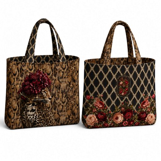 Panneau de sacs en toile canevas - Stenzo Impression numérique : sac réversible « Panthère et serpent »