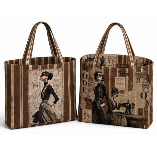 Panneau de sacs en toile canevas - Stenzo Impression numérique : sac réversible « Vintage Magazine » Panneau de sacs en toile canevas - Stenzo Impression numérique : sac réversible « Vintage Magazine »