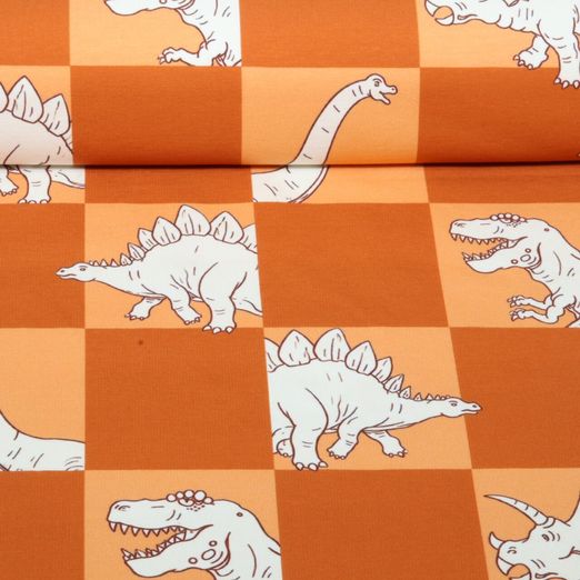 Sweat d'été - French Terry Digital Dinos à carreaux orange Sweat d'été - French Terry Digital Dinos à carreaux orange