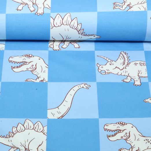 Sweat d'été - French Terry Digital Dinos à carreaux bleus
