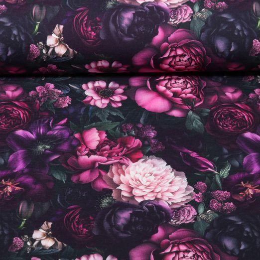 Sweat d'été - Stenzo French Terry Impression numérique mélange de fleurs Noir et Violet